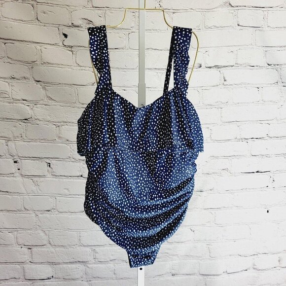 Kona Sol Women's Polka Dot Ruffle Shoulder One Piece Swimsuit BT7-R - Picture 2 of 6